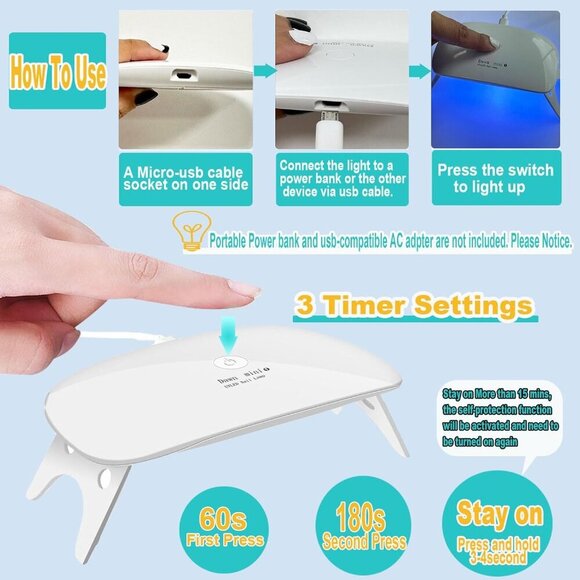 UV LED Nail Dryer Mini lamp Portable Curing Light for Gel Nail Polish,6wWhite - Picture 5 of 7